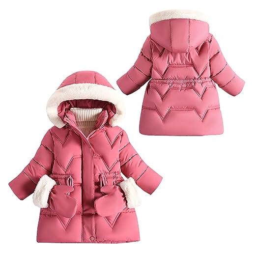 SEAUR cappotto con cappuccio rimovibile ragazze piumino giacca invernale da bambina giacca antivento spessa e calda con guanti rosso 2 130 8-9 anni