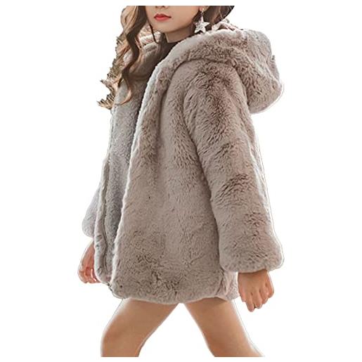 Freebily cappotto con cappuccio bambina faux pelliccia giacca calda capispalla con cerniera jacket hoodie manica lunga snowsuit mantello del cappotto inverno nero 11-12 anni
