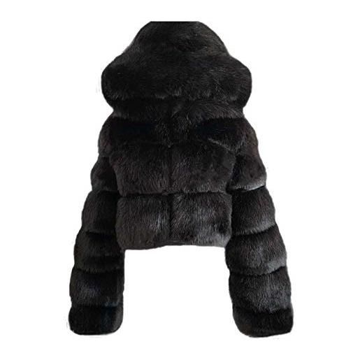 TDEOK cappotto invernale da donna, elegante, caldo, giacca invernale nera, corta, giacca in pelliccia sintetica, giacca corta in pelliccia sintetica, aaa-nero. , s