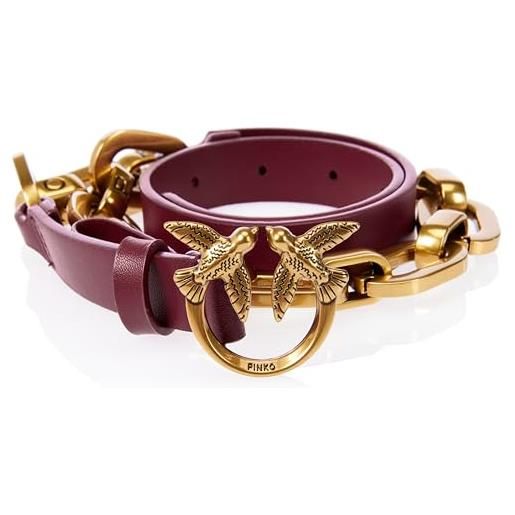 Pinko love day macro chain h2 belt v cintura, r40q_dark red-antique gold, xs donna