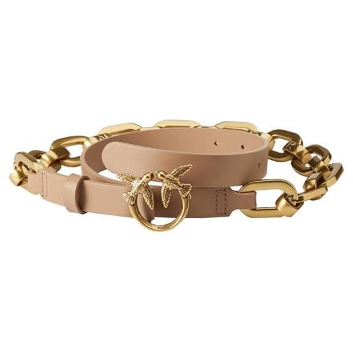 Pinko love day macro chain h2 belt v cintura, z14q_bianco seta-antique gold, m donna