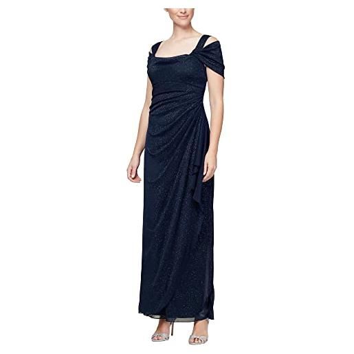 Alex Evenings alex long cold shoulder dress (petite and regular sizes) vestito per occasioni speciali, glitter blu navy scuro, 48 it donna