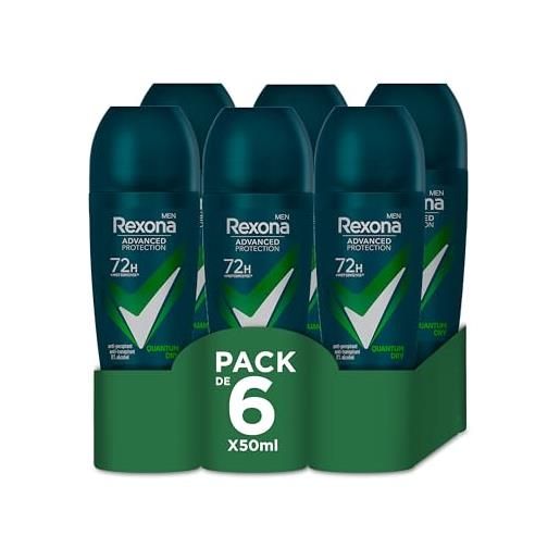 Rexona advanced protection deodorante roll-on per uomo quantum dry 72h 50 ml - confezione da 6