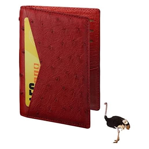 HATA portafoglio da uomo in coccodrillo fatto a mano in con carta di credito premium rfid blocco flip id wallet realizzato da vietnamita craftman, porta carte - rosso - struzzo doppio, classico