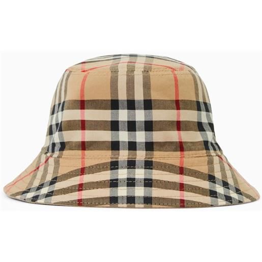Burberry cappello bucket beige reversibile