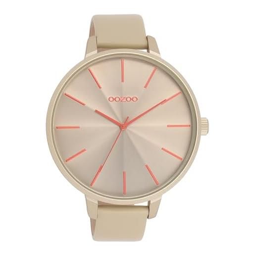 Oozoo timepieces - orologio da polso da donna con cinturino in pelle, di alta qualità, da donna, elegante, analogico, rotondo, kaki kaki/shell rosa