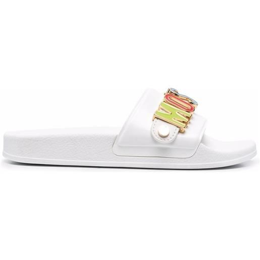 Moschino sandali slides con placca logo - bianco