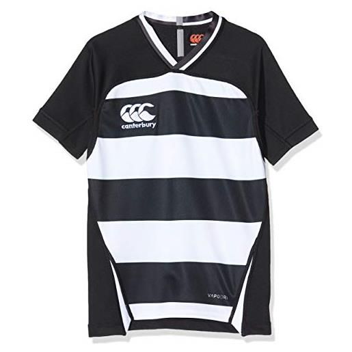 Canterbury vapodri evader hooped rugby jersey da ragazzo, bambino, qa00423098a, nero/bianco, 12