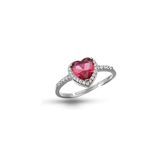 Donipreziosi anello in argento 925% regolabile con pavè e pietra zircone taglio brillante a forma di cuore - anello per donna e ragazza classico ed elegante - made in italy - rosso