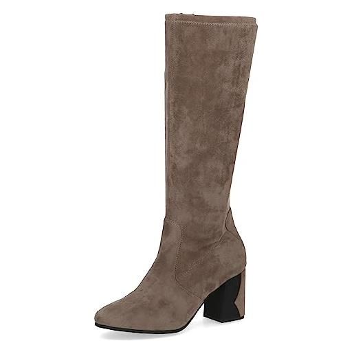 CAPRICE stivali alti da donna con tacco memotion al ginocchio tacco a blocco larghezza g, marrone (taupe stretch), 38 eu