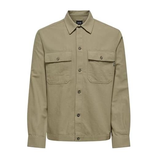 Only & sons onskennet ls linen noos-maglietta oversizer giacca a camicia, cincillà, l uomo