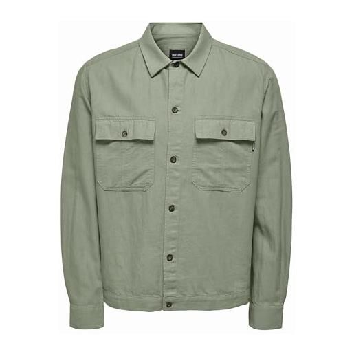 Only & sons onskennet ls linen noos-maglietta oversizer giacca a camicia, palude, xl uomo