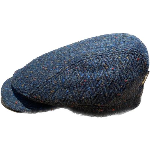 Borsalino cappello piatto coppola in lana blu spigato, tg 61