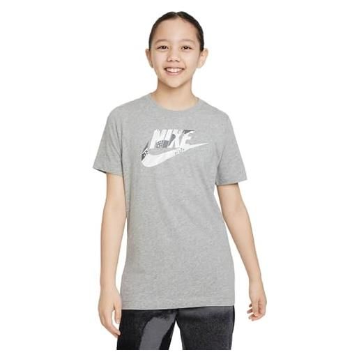 Nike k nsw tee club seasonal camo, t-shirt unisex bambino, dk grey heather