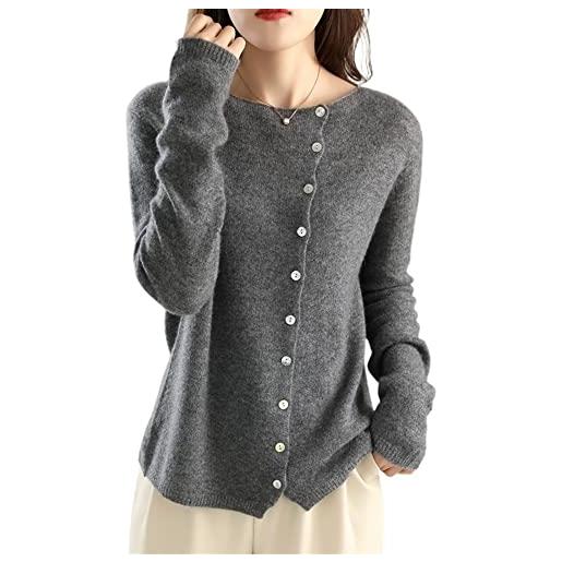 WOBELA maglione in cashmere cardigan lavorato a maglia da donna con scollo a o, leggero, caldo, aderente (color: dark grey, size: xl)