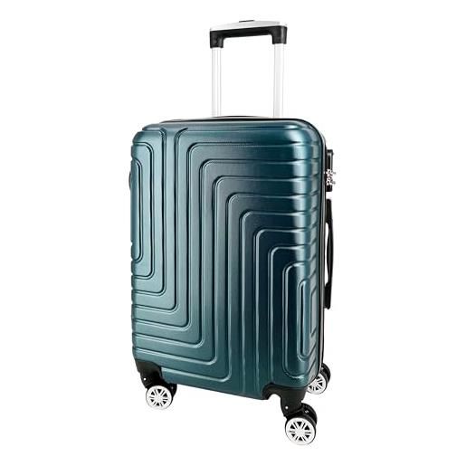R.Leone valigia da 1 fino a set 4 trolley rigido grande, medio, bagaglio a mano e beauty case 8 ruote in abs 950 (l grande, verde scuro)