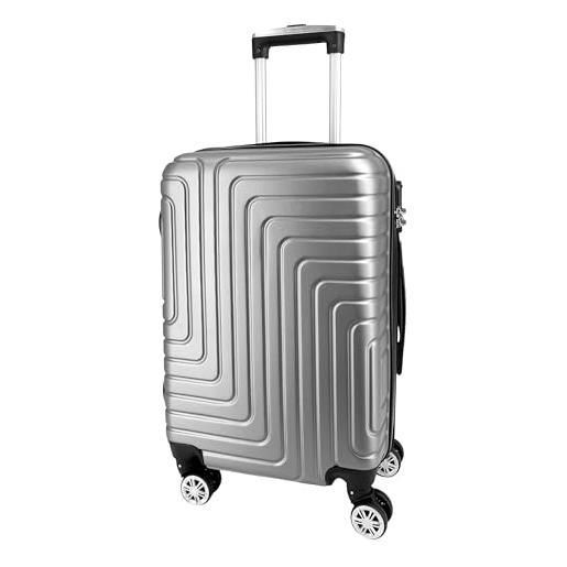 R.Leone valigia da 1 fino a set 4 trolley rigido grande, medio, bagaglio a mano e beauty case 8 ruote in abs 950 (l grande, argento)