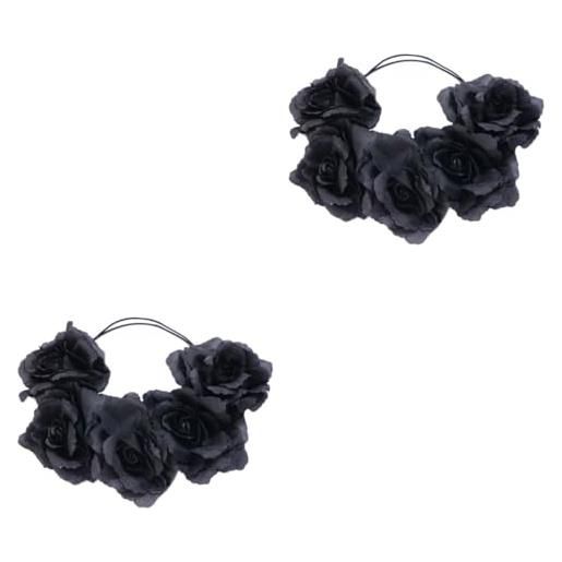 POPETPOP 2 pz fiore nero vestito messicano per ragazze corone di fiori messicani per le donne mano di fiesta copricapo di fiori copricapo da sposa nero rosa banchetto boemia messico