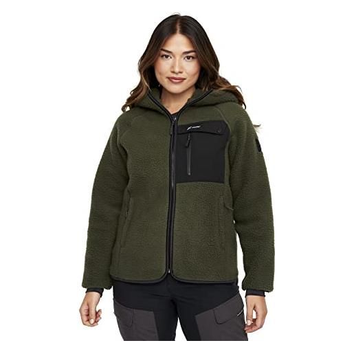 RevolutionRace sherpa hoodie da donna, giacca in pile ottima per le escursioni e le avventure all'aria aperta, forest night, xl