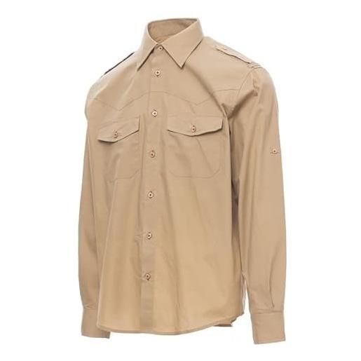 NSTF camicia uomo con spalline tasche 100% cotone asole in contrasto s - 4xl (4xl, beige)
