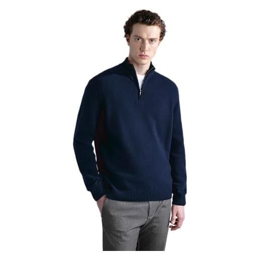 PAUL & SHARK 11311137-752 pullover shetland eco-wool mezza zip uomo blu navy regular fit (size l)