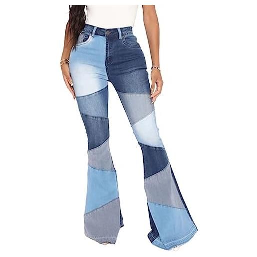 XZEIT jeans svasati patchwork da donna jeans a zampa d'elefante for donna jeans svasati a vita alta pantaloni skinny in denim elasticizzato (color: a001, size: s)