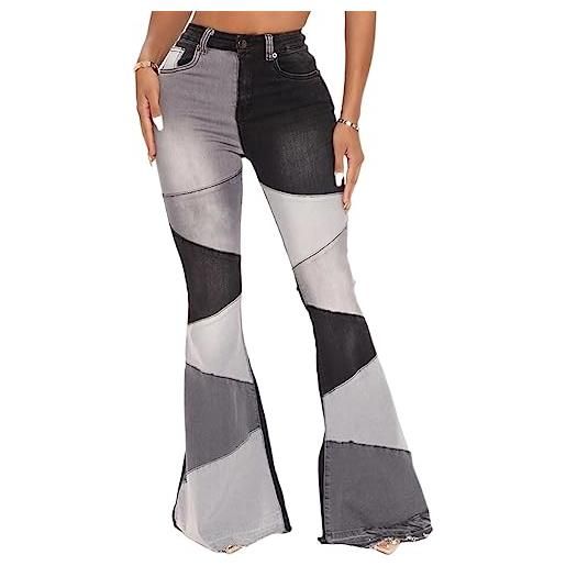XZEIT jeans svasati patchwork da donna jeans a zampa d'elefante for donna jeans svasati a vita alta pantaloni skinny in denim elasticizzato (color: a002, size: xl)
