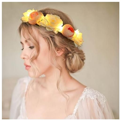 Yean fasce luminose per capelli con corona di fiori a led, per capelli, fatti a mano, per matrimoni, festival, feste, costumi (spumante)