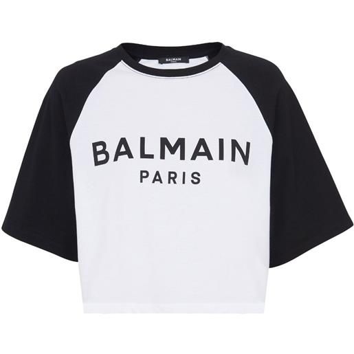 Balmain t-shirt crop con stampa - bianco