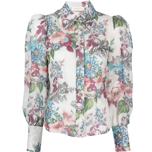 ZIMMERMANN floral-print puff-sleeve shirt - bianco