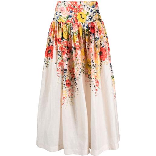 ZIMMERMANN floral-print high-waist maxi skirt - bianco