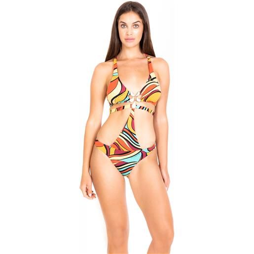 Miss Bikini trikini con scollo profondo e accessorio in smalto
