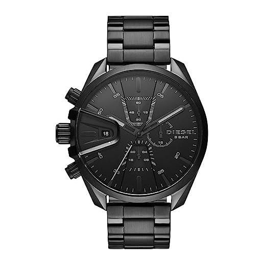Diesel orologio ms9 chrono da uomo, movimento cronografo, cassa in acciaio inossidabile nera da 48 mm con bracciale in acciaio inossidabile, dz4537