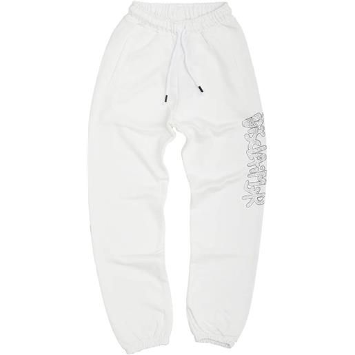 DISCLAIMER pantalone jogging bianco con logo strass DISCLAIMER 54061