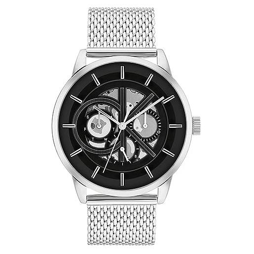 Calvin Klein orologio analogico multifunzione al quarzo da uomo con cinturino in maglia metallica in acciaio inossidabile argentato - 25200213