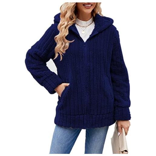 Yeenily cappotto donna con cappuccio manica lunga cerniera caldo giacca casuale sciolto peluche outerwear(albicocca, xxl)