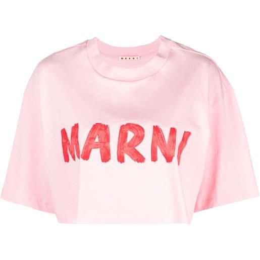 Marni t-shirt crop con stampa - rosa