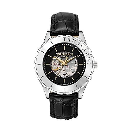 Trussardi orologio uomo, collezione t-logo, solo tempo, 2h, in acciaio, pelle naturale - r2421143002