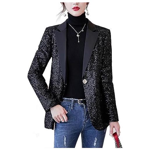 Vagbalena giacca da smoking da donna tinta unita casual manica lunga bavero giacca con bottoni moda giacca con paillettes da donna cappotto casual da lavoro (nero, s)