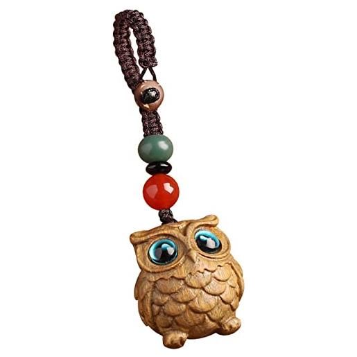 OWIEN accessorio chiave for portachiavi 3d a forma di gufo kawaii carino, portachiavi con animali in legno con cordino intrecciato a mano, ciondolo for borsa