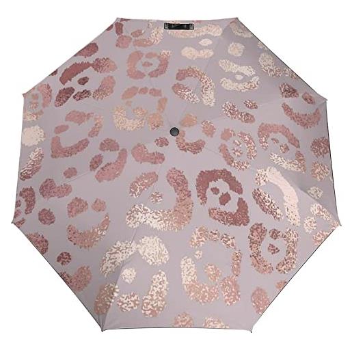 RBAZYFXUJ ombrello pieghevole, ombrello in oro rosa pelle leopardo, ombrello da viaggio aperto e vicino per antivento, impermeabile, stile: , taglia unica