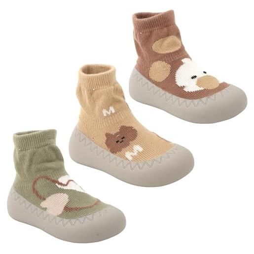 SEAUR calzini in cotone autunno/inverno per neonati 3 paia calzini antiscivolo bambino bambina scarpe da pavimento interni/esterni colore 1 12-18 mesi