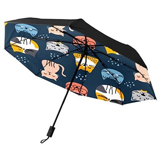 GISPOG ombrello pieghevole automatico, simpatico gatto animale impermeabile compatto sole e pioggia, colore unico, taglia unica