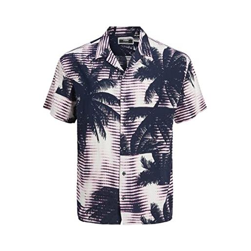 JACK & JONES jcounnatural reggie resort-maglietta ss camicia, bianco/aop: palm aop, s uomo