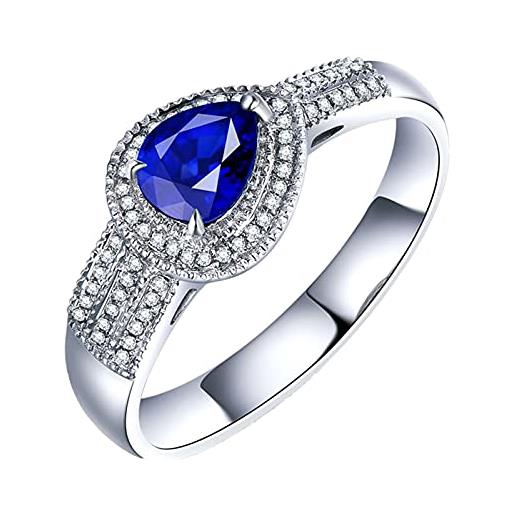 Epinki anello uomo oro bianco 18k zaffiro blu pera con diamante lacrima anelli nuziali misura 22