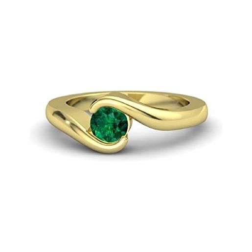 Rs jewels beautiful love promessa placcati oro giallo 14 k su argento sterling. 925 1/2 ct creato verde smeraldo fidanzamento anello solitario per donna, argento, 22, colore: yellow, cod. Wa0168
