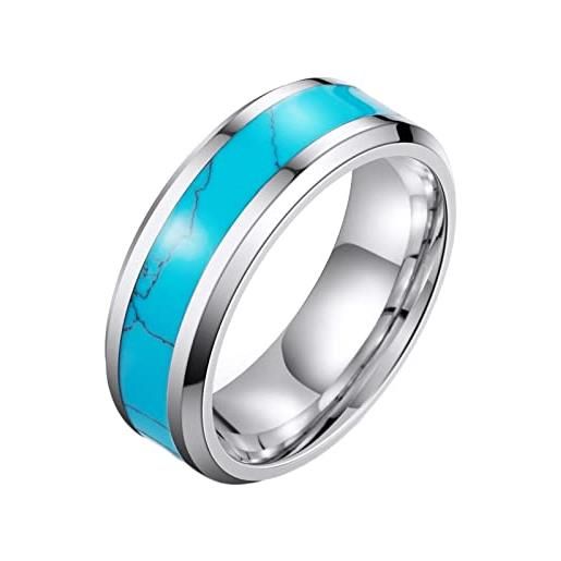 Homxi anello uomo, anello rotondo con turchese anello acciaio inossidabile uomo blu argento anello uomo misura 22(62mm)