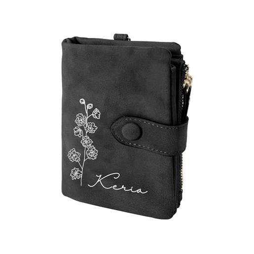Zounghy portafoglio personalizzato per donna portafoglio con fiore di nascita con nome personalizzato portafogli piccoli in pelle bifold porta carte con slot per carte tasca portamonete