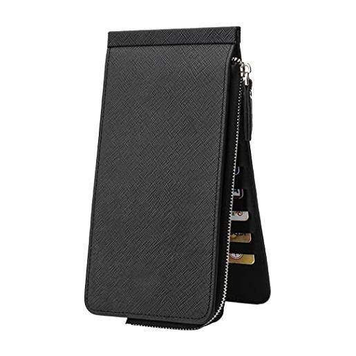 Geeylly portafoglio lungo multifunzionale, portafoglio da donna bifold con tasca con cerniera, nero , 7.48 x 3.93 x 0.19 in, 100%