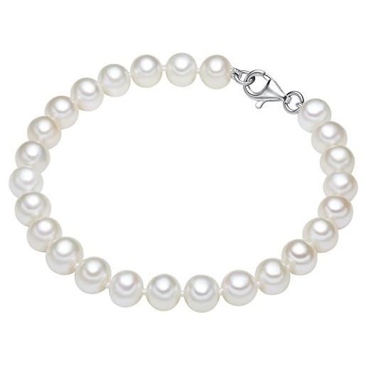 Valero Pearls bracciale da donna di alta qualità con perle coltivate d'acqua dolce in circa 7 - 8 mm, ovale, in argento sterling 925, con perle vere, argento